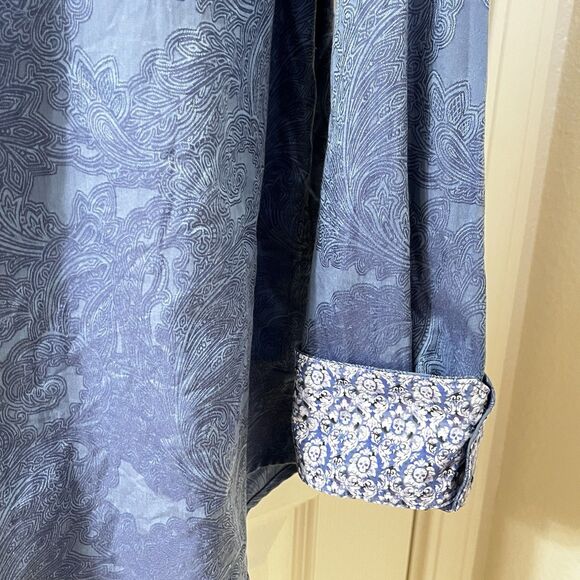 Robert Graham Blue Paisley Button Down Shirt Cotton Skull Flip Cuff Men's SZ XL - Picture 4 of 12